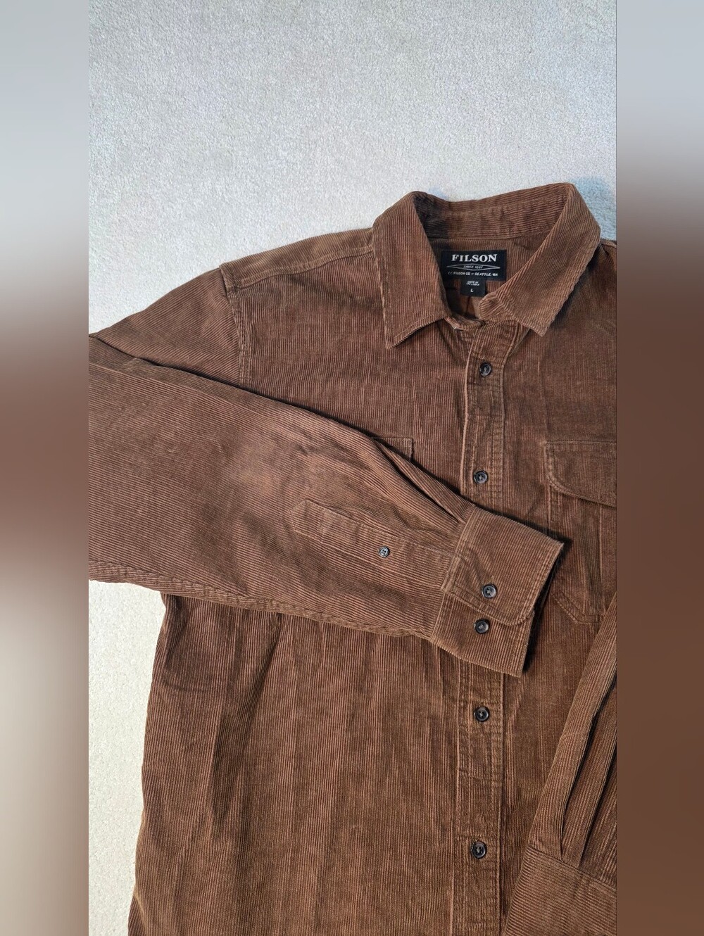 Filson 11-Wale Corduroy Shirt Brown Button Down Mens L